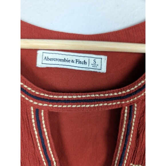 Abercrombie & Fitch Rust Orange-Red Embroidered Cutout Shift Dress Sz S Boho 141 - Picture 4 of 10